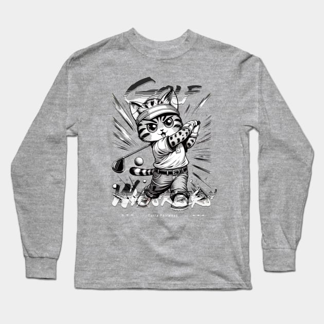 Ulti-Meowt Golf Pro - Whimsical Cat Golfer Long Sleeve T-Shirt by Conversion Threads